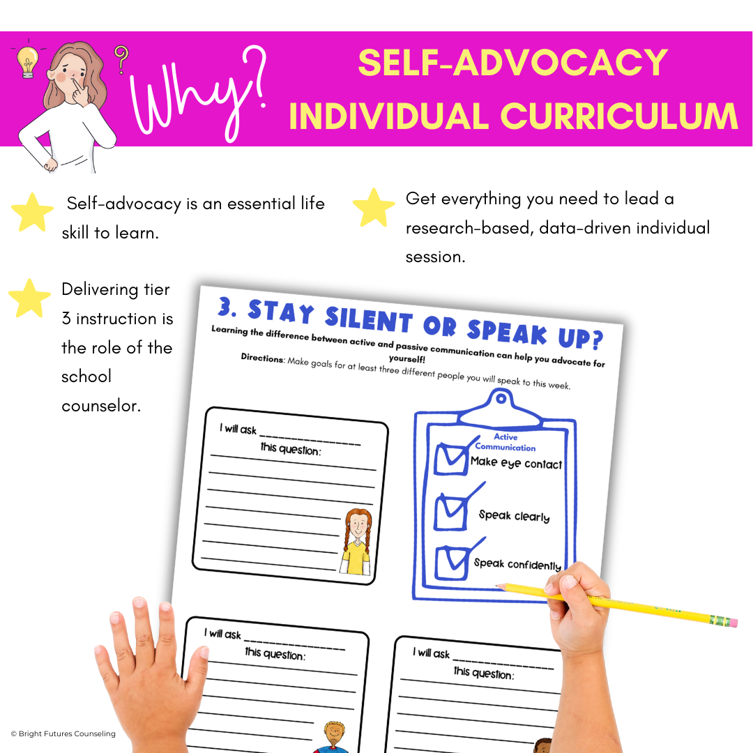 Self-Advocacy Middle School Individual Counseling - Self-Advocacy Worksheets