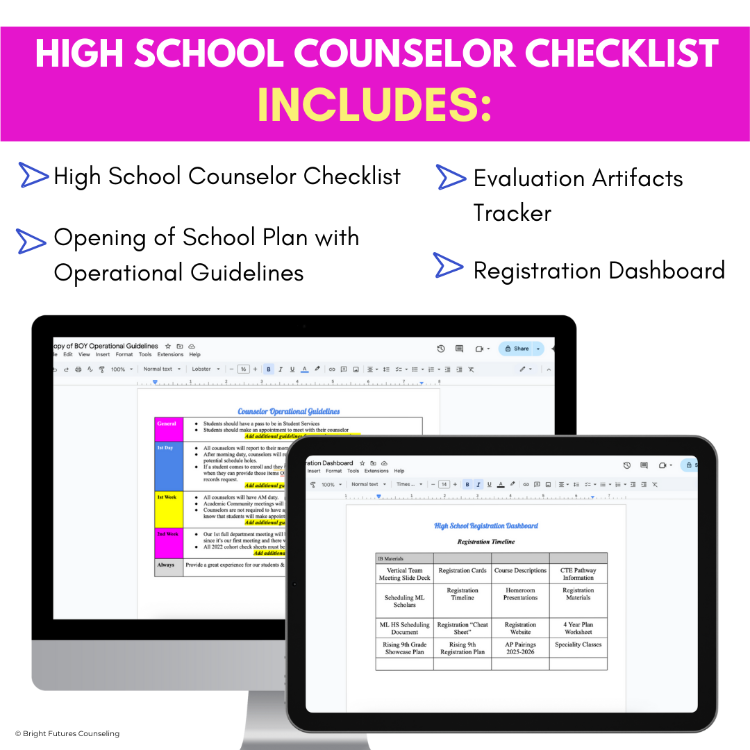 High School Counselor School Year Planning Checklist