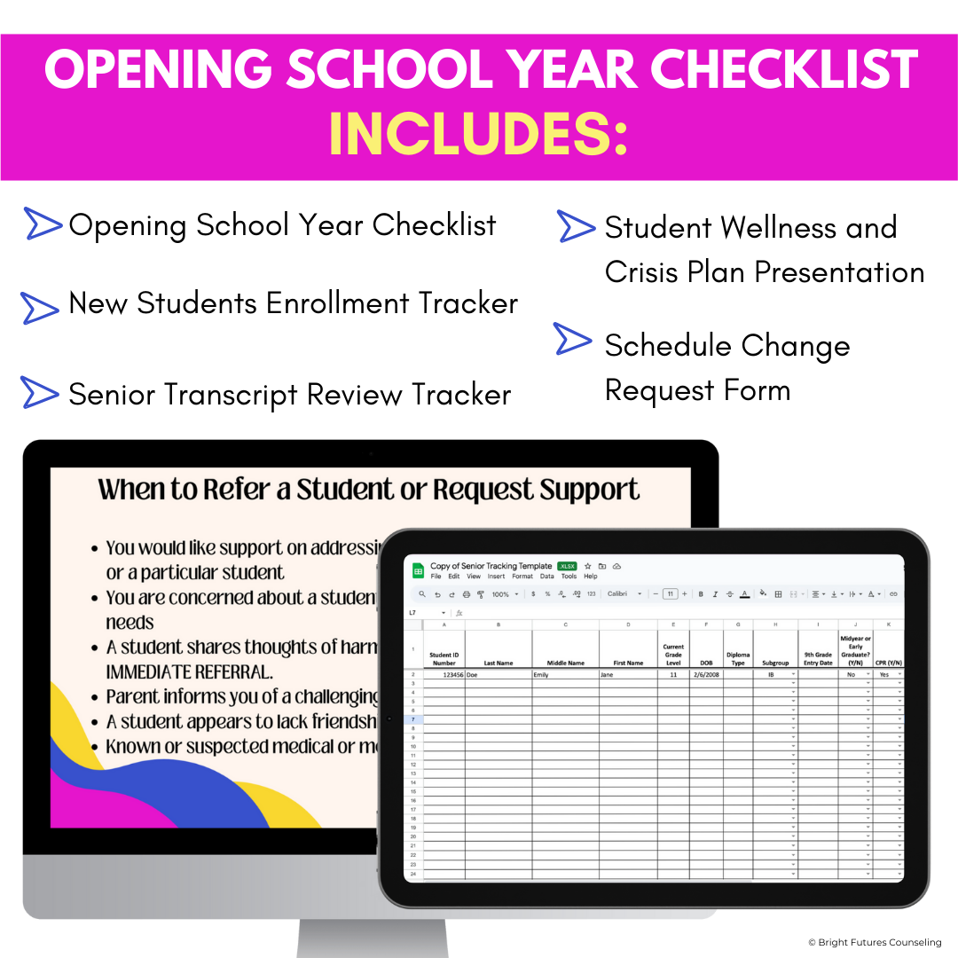 High School Counseling Opening School Year Checklist