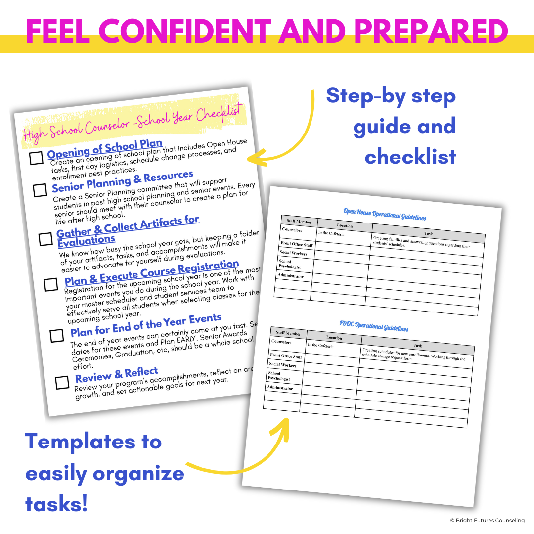 High School Counselor School Year Planning Checklist