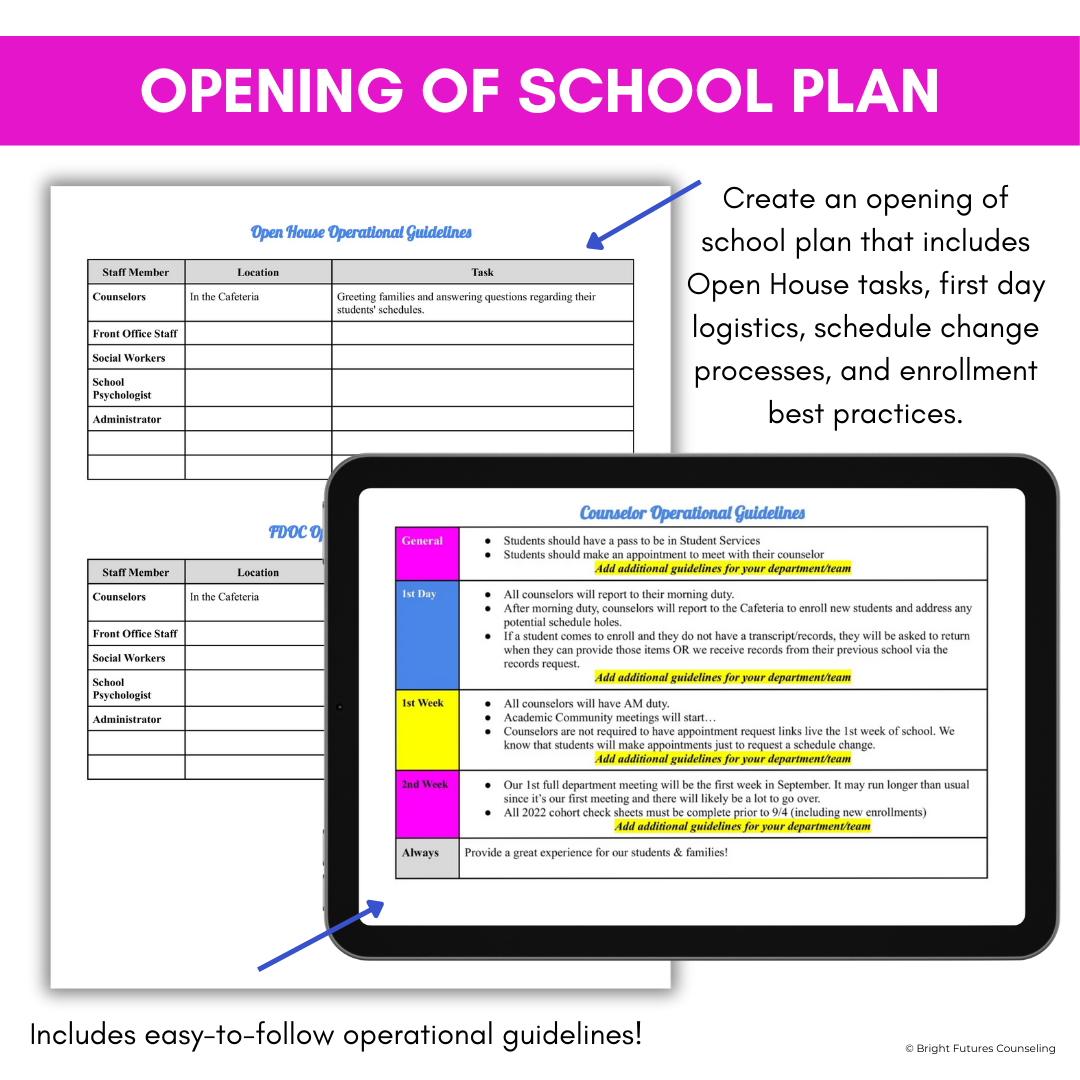 High School Counselor School Year Planning Checklist