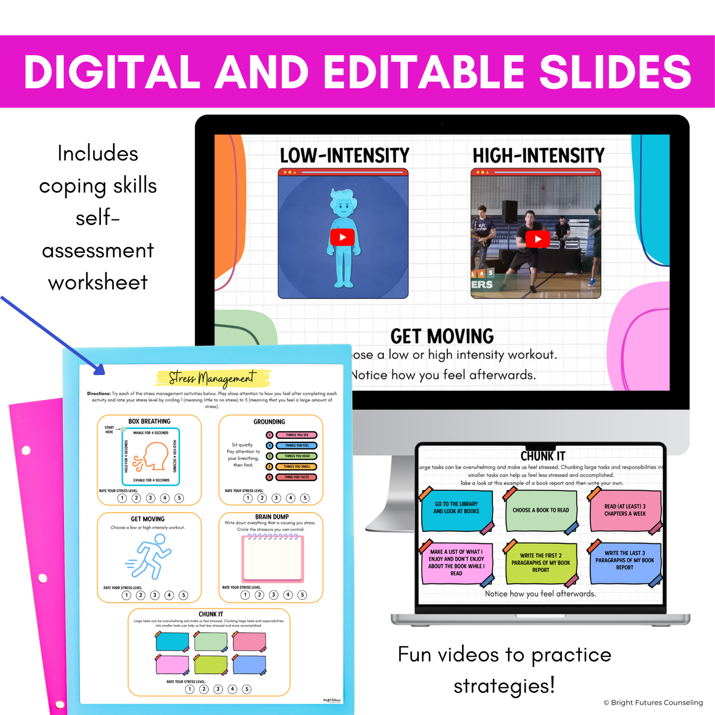 Stress Management Middle School Class Lesson - Digital & Editable