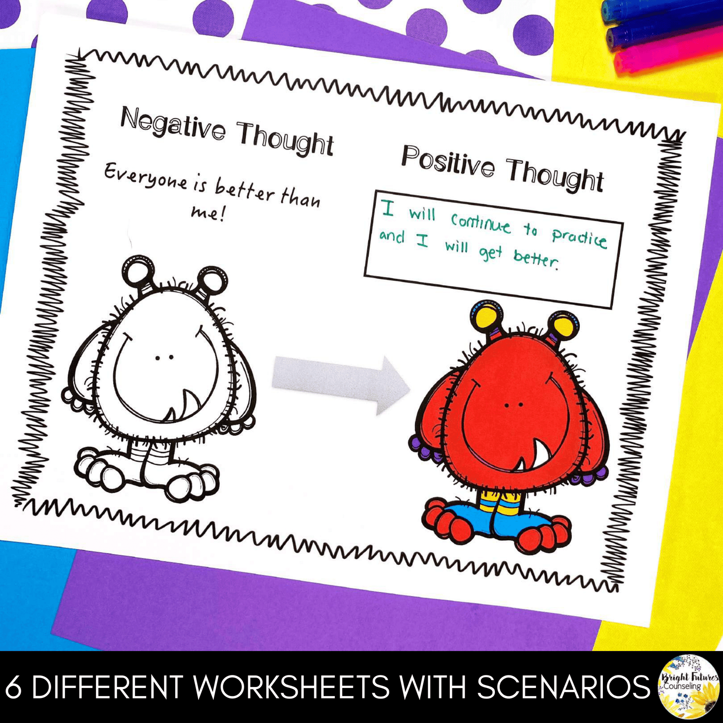 Changing Negative Thought Patterns: Negative Thought Monster Counseling Activity