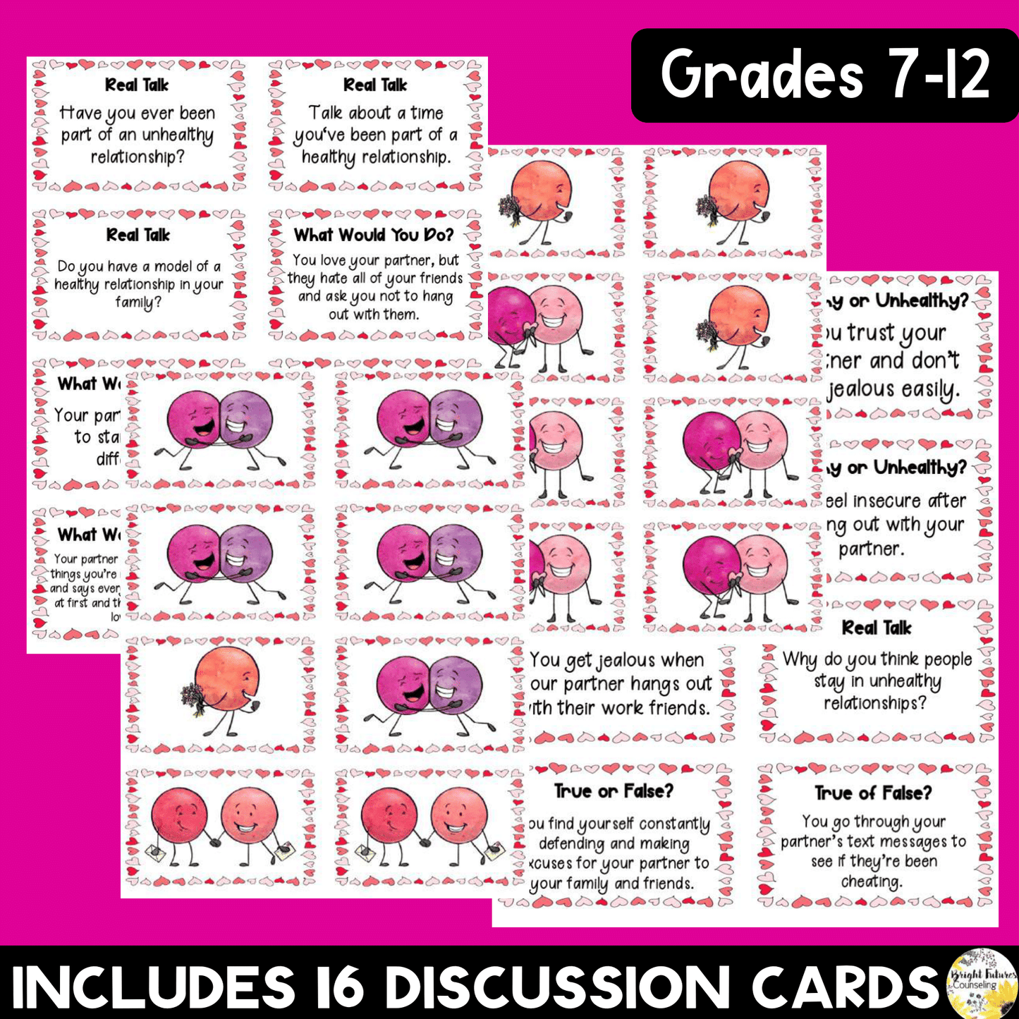 Healthy Vs. Unhealthy Relationships Discussion Cards - Valentine's Day Themed