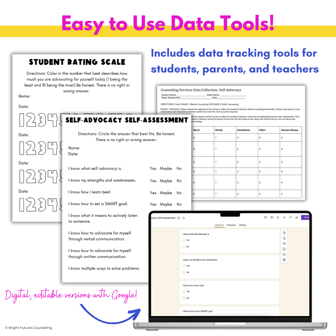 Self-Advocacy Middle School Individual Counseling - Self-Advocacy Worksheets