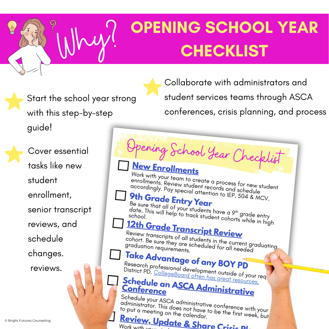 High School Counseling Opening School Year Checklist