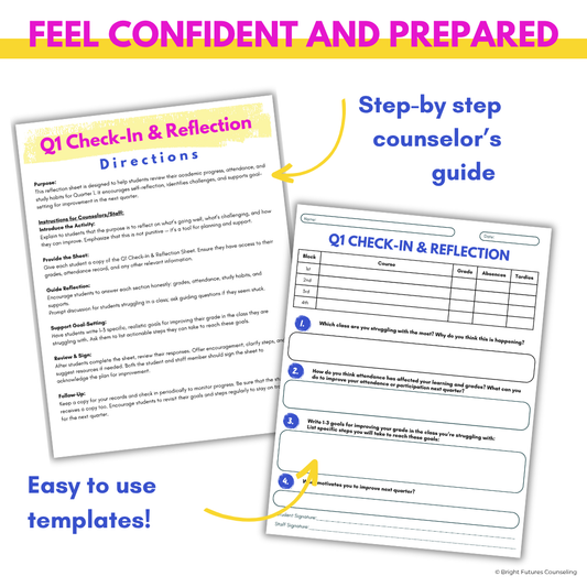 Quarter One Check-In and Reflection Sheet for High School Counseling