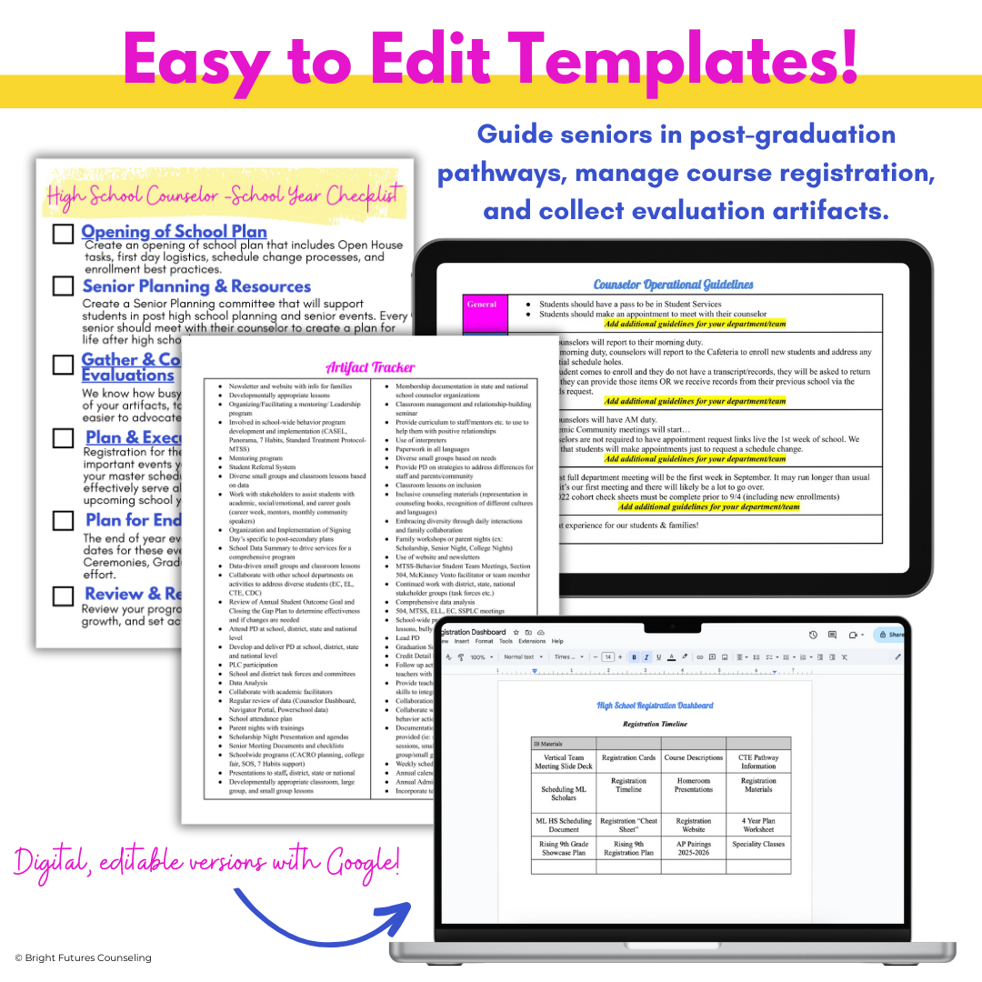 High School Counselor School Year Planning Checklist