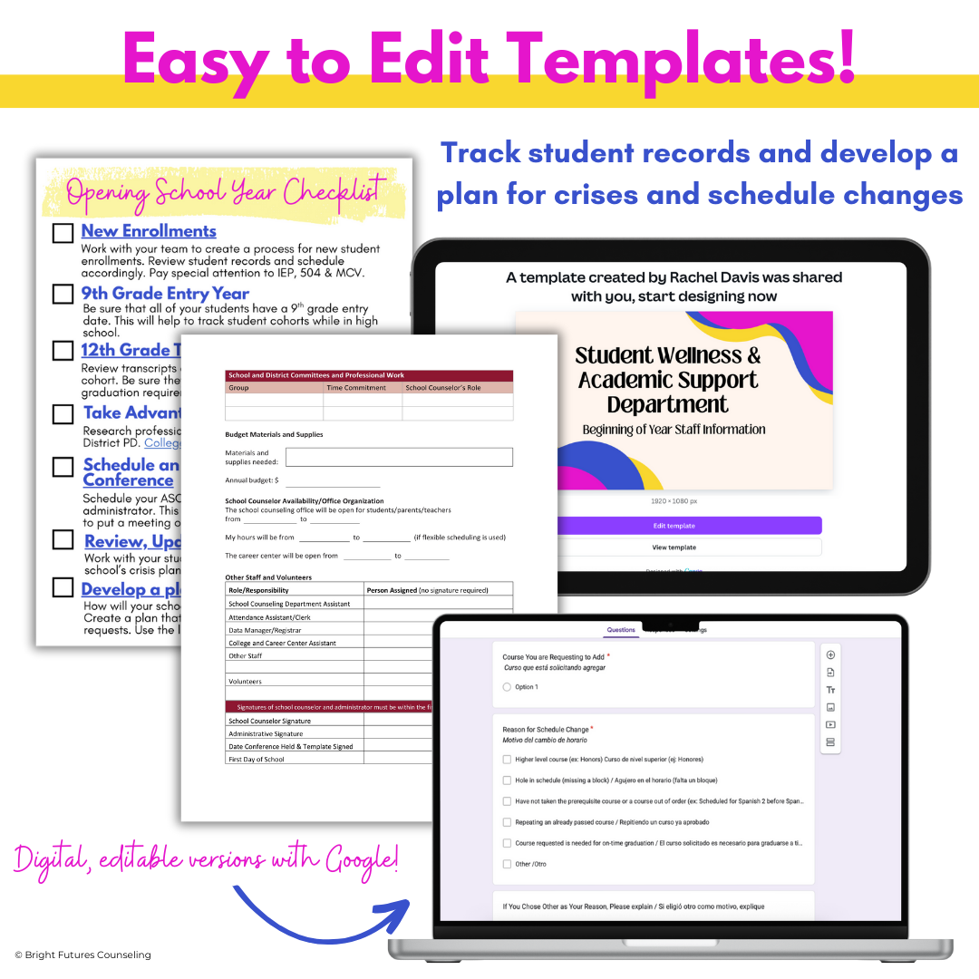 High School Counseling Opening School Year Checklist