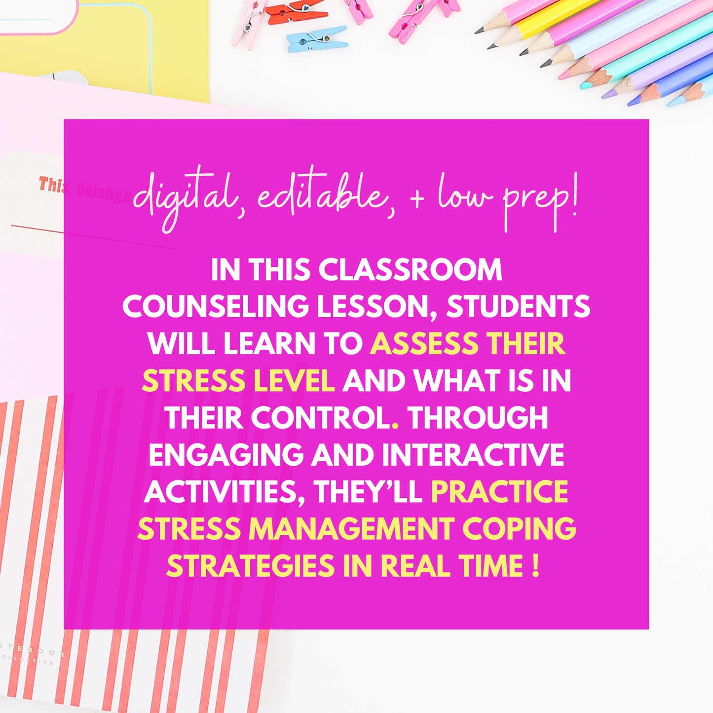 Stress Management Middle School Class Lesson - Digital & Editable