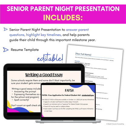 High School Senior Parent Night Presentation - Tools for High School Counselors
