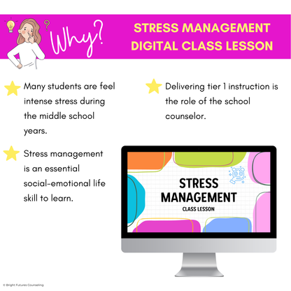 Stress Management Middle School Class Lesson - Digital & Editable