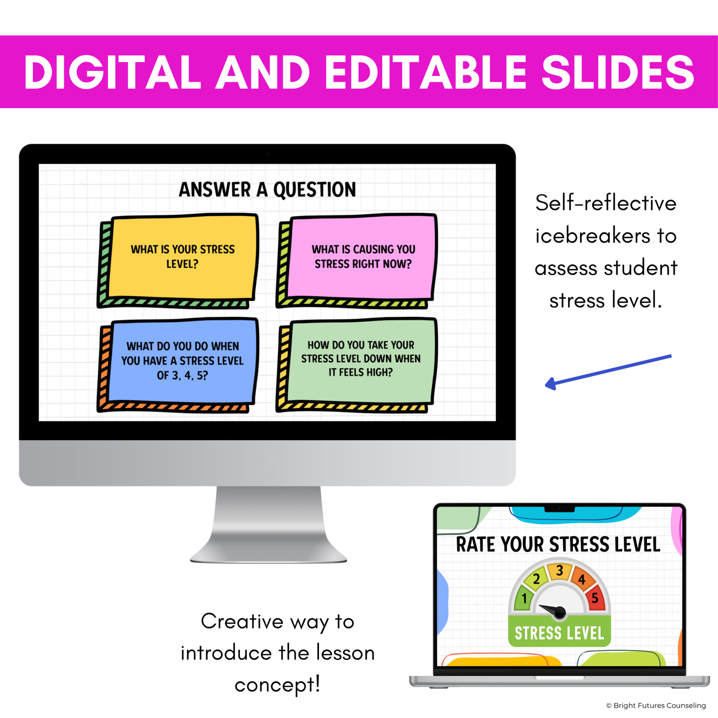 Stress Management Middle School Class Lesson - Digital & Editable