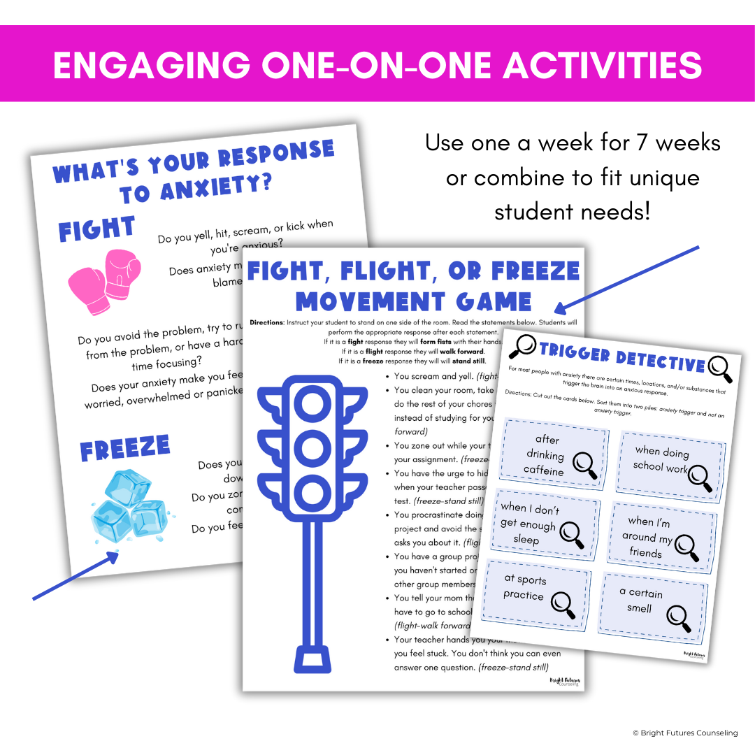 Anxiety Coping Skills Activities- Middle School Individual Counseling Curriculum