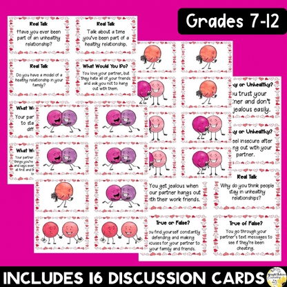 Healthy Vs. Unhealthy Relationships Discussion Cards - Valentine's Day Themed