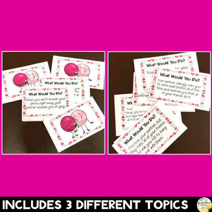 Healthy Vs. Unhealthy Relationships Discussion Cards - Valentine's Day Themed