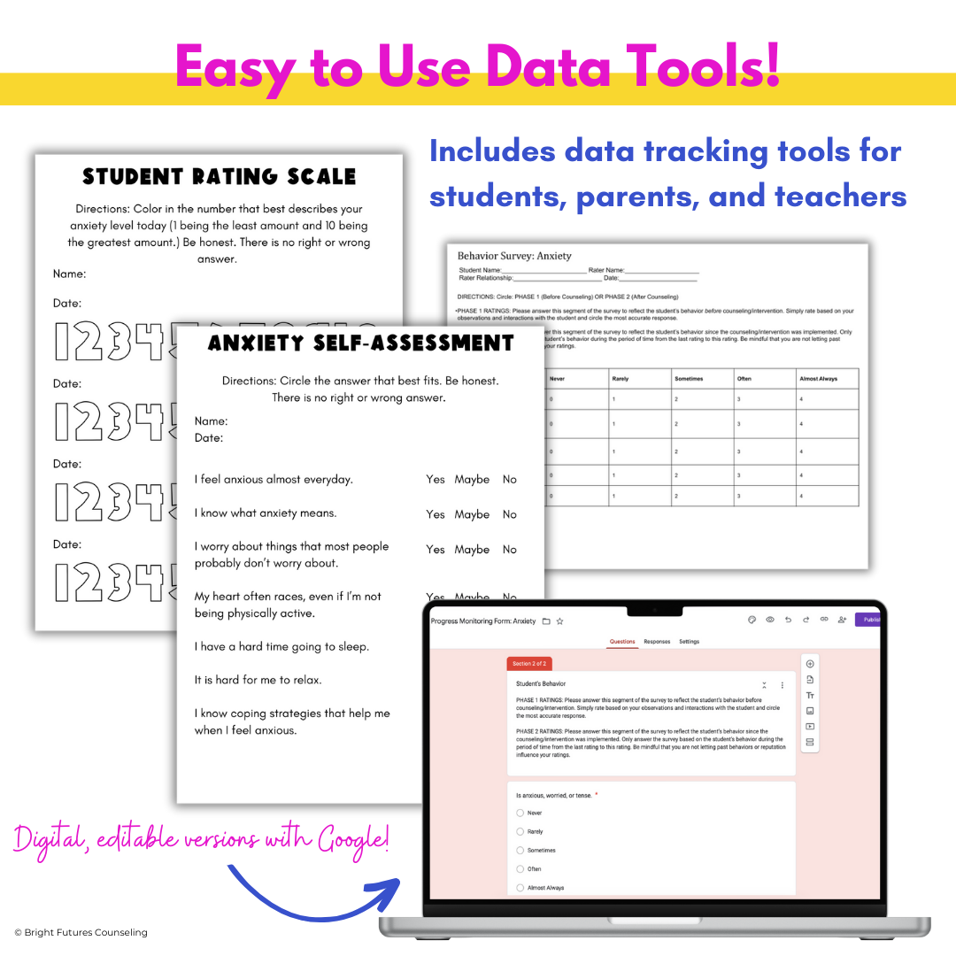 Anxiety Coping Skills Activities- Middle School Individual Counseling Curriculum