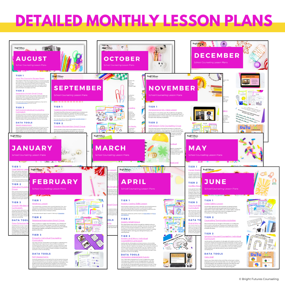 School Counseling Lesson Plans - Year Long Curriculum Map (PDF)