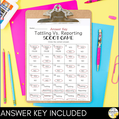 Tattling Vs Reporting Scoot Game School Counseling Game