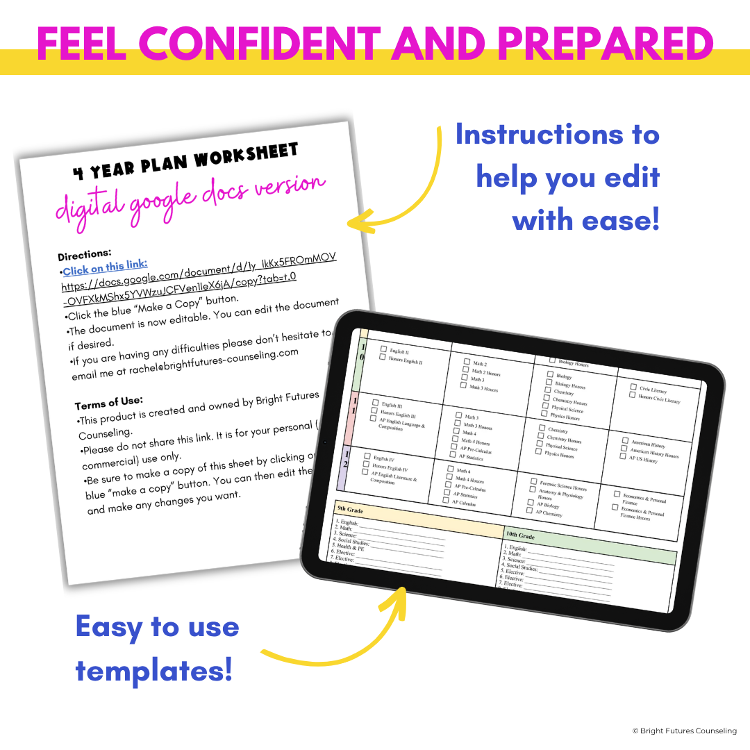 High School Counseling 4 Year Plan Worksheet