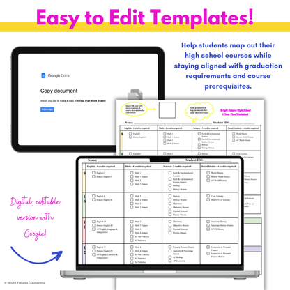 High School Counseling 4 Year Plan Worksheet