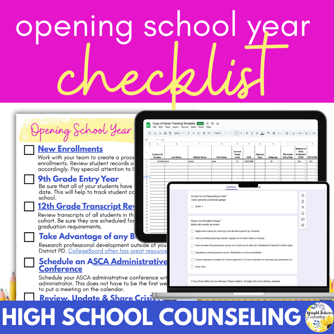 High School Counseling Opening School Year Checklist
