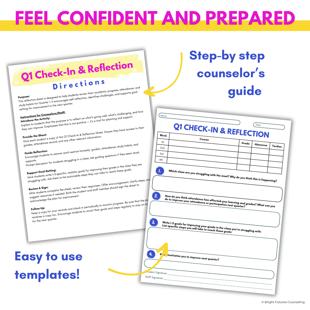 Quarter One Check-In and Reflection Sheet for High School Counseling