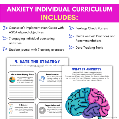 Anxiety Coping Skills Activities- Middle School Individual Counseling Curriculum
