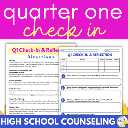 Quarter One Check-In and Reflection Sheet for High School Counseling