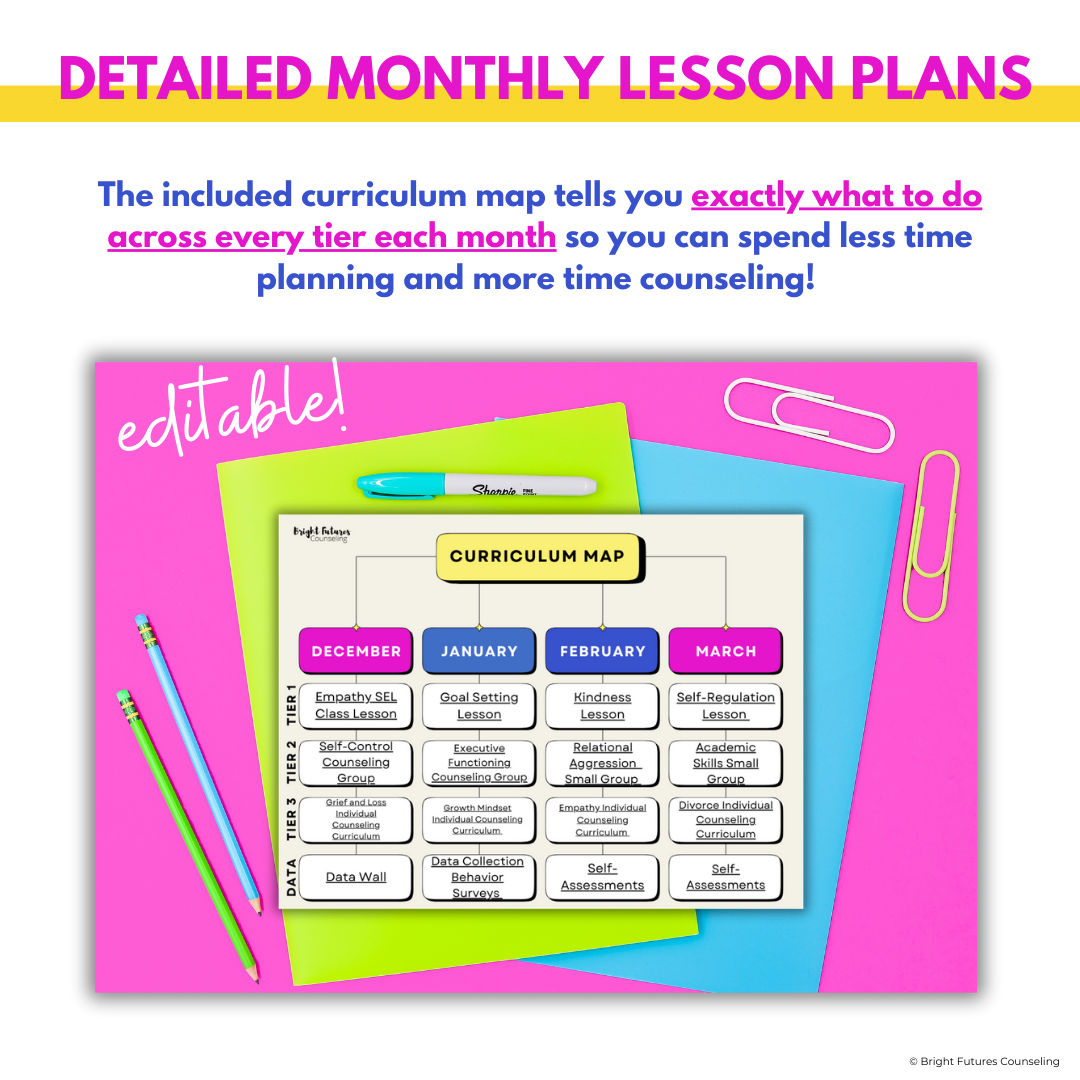 School Counseling Lesson Plans - Year Long Curriculum Map (PDF)