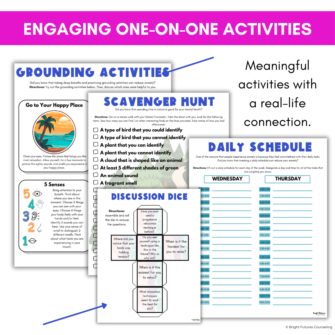 Anxiety Coping Skills Activities- Middle School Individual Counseling Curriculum